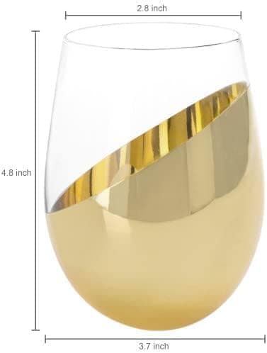 MyGift Moderne Accent Stemless Vinglas Sæt, Rødvinglas Sæt af 4 Brass