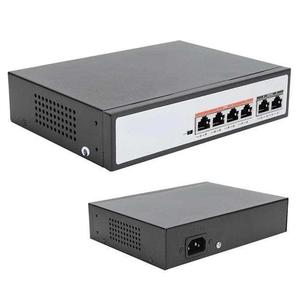 6CH POE-switch, åsksäker typ 100M 6-portars smart övervaknings dedikerad utbyte 200-240V