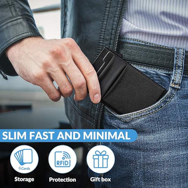 Smal Minimalistisk Plånbok för Män | RFID-Blockering | Enkel Pop-Up Kortåtkomst (Grå)