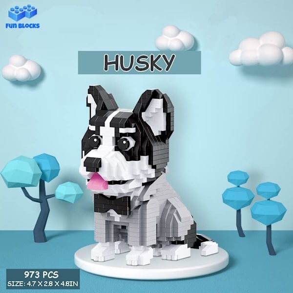 Mini Byggeklodser Dyresæt, DIY Mikro 3D Byggelegetøjs Klodser (Husky 973stk)