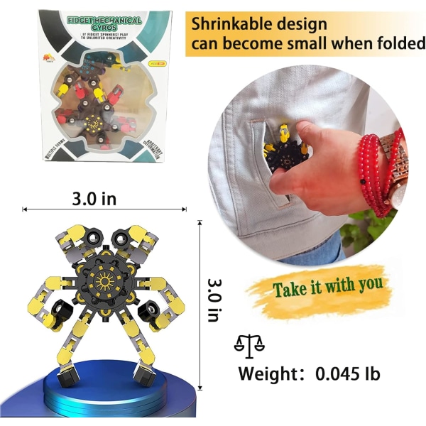 Fidget Spinner Cool Design Fidget Toy Kreativ transformerbar fingertoppsgyro Spinner mech Kedjelager Funy Dekompression Anti-ångest (Röd Gul Blå