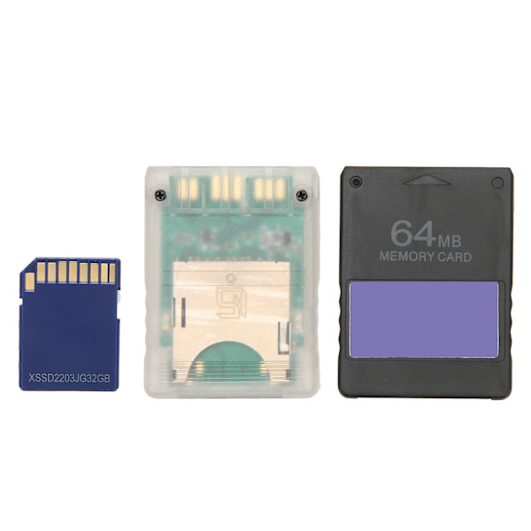 Konsolkortadapter Plug and Play-lagringskortläsare med 32G lagringskort 64MB FMCBV1.966-kort för PS2-konsoler Slim-konsoler