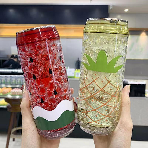 Sommar kan forma utomhussporter dubbla lager kallt vatten kopp röd vattenmelon 350ML