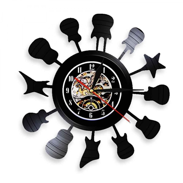 Musikk Vinyl Plate Veggklokke - Instrument Gitar Serie Vinyl Veggklokke - Vinyl Klokke - Stue Veggdekor - Unike Gaver til Musikkelsker
