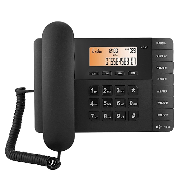 W598 Trådlös hemtelefon för fast telefon, skrivbordstelefon, mobiltelefon, kontor, skrivbordstelefon, svart