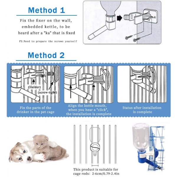 Ei-tippuvat koiran vesiannostelija pullo - Koirankoppin häkin vesiannostelija Vedenjuomakattila Lemmikkieläimille voidaan nostaa ja laskea Juomaveden syöttö Ca
