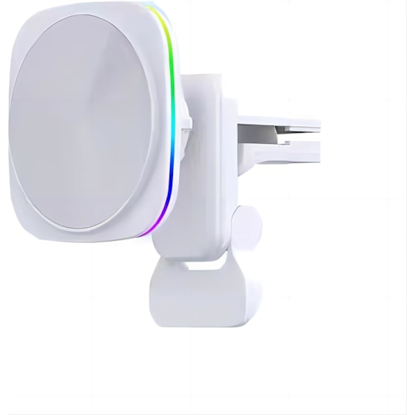 Biltelefonhållare – 15W Magnetisk Trådlös Laddare för 12-15 Serien, Pålitlig och Effektiv Trådlös Laddningshållare (Vit med White with RGB Light