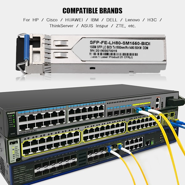 SFP-FE-LH80-SM1550-BIDI 80KM 100MB Single-mode Single Fiber Transceiver Optical Module