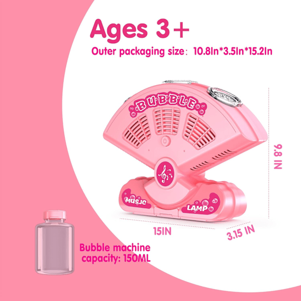 Boblemaskine - Automatisk vifteformet bobleblæser - 10.000 bobler pr. minut boblemager til børn, bærbar boblemager legetøj pink