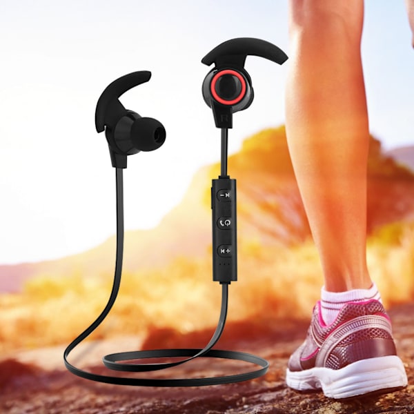 Bærbar sports Bluetooth trådløs stereo dyb bas in-ear hovedtelefoner sort + rød