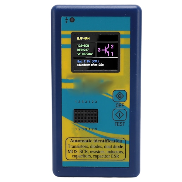 Transistortestare 1,8 tum TFT-färgskärm NPN PNP Automatisk identifiering Mosfet Automatisk testare för testdetektering Blå