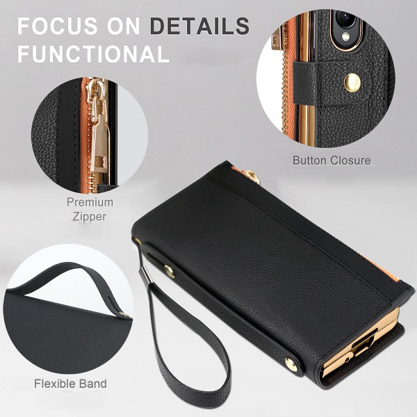 Plånboksfodral med S Pen-hållare till Samsung Galaxy Z Fold 4, PU-läderfodral med dragkedja, magnetlås, kortfack och handledsrem