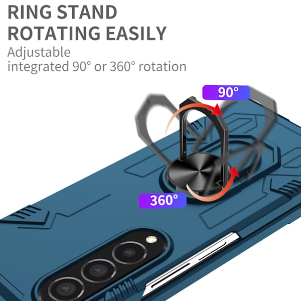 Samsung Galaxy Z Fold 3 Fodral Inbyggt 360° Roterbart Stativ Ringstöd Magnetisk Bilfäste Militärklass Stötsäkert Fodral