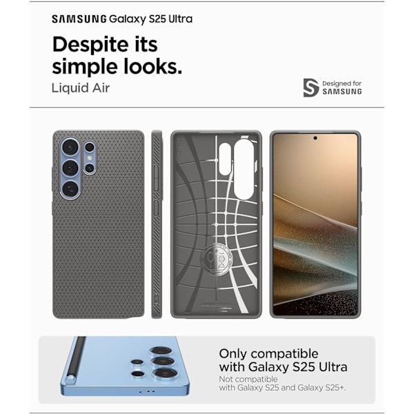 Liquid Air-deksel designet for Galaxy S25 Ultra 6.9 (2025) [Ingen magnetring], [Militærgrad beskyttelse] - Matt svart Marble Gray