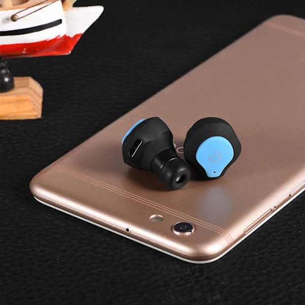 Mini trådløse Bluetooth In-Ear Dual Hodetelefoner Sport Stereo Øretelefoner Ultra-lang Standby Blå