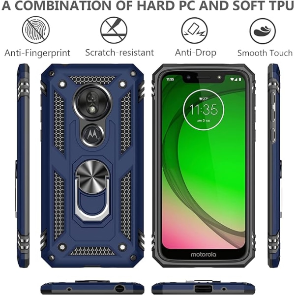 Moto G7 Power mobiltelefonfodral, militärklassat stöttåligt fodral, 15 fot falltest skyddande fodral, med magnetiskt stöd och fordonsstöd