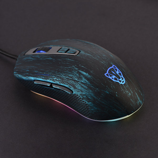 Ergonomisk USB-trådbunden 3D-spelmus med 7 knappar RGB LED-ljus 5000 DPI justerbar blå