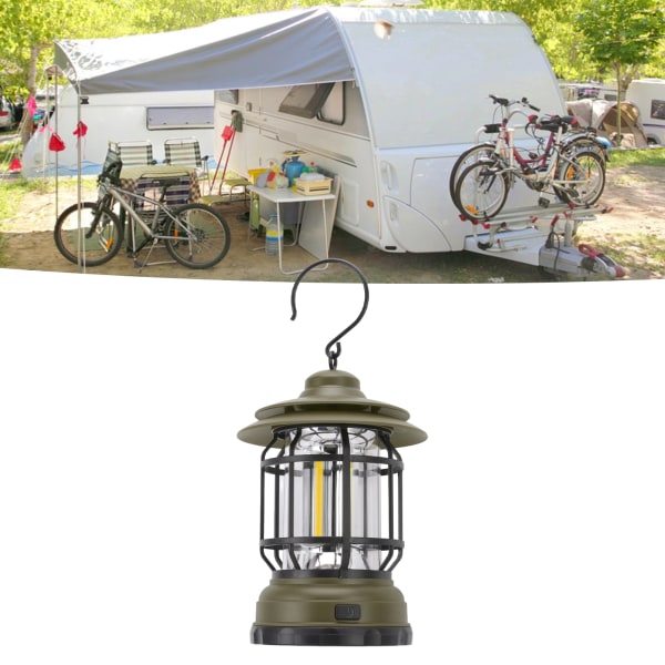 Camping Lykta Bärbar Utomhus LED Camping Tält Lykta Multifunktionell Retro Hängande COB Nöd Bärbar Ljus Grön