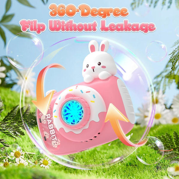 Eagle Stone Påskhare Bubbelmaskin, Barnkamera bubbelmaskin, automatisk bubbelmaskin med ljus, band, 2 bubbelvatten pink