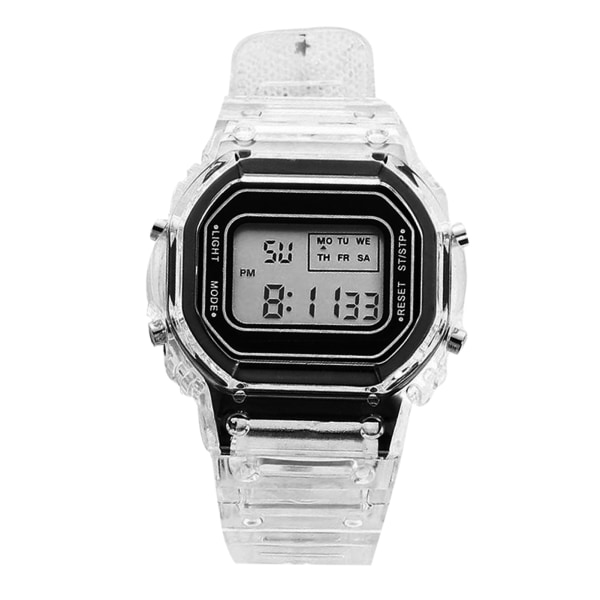 LED Digital Watch Transparent Vattentät Lättvikts Exakt Time Sports Armbandsur (Black