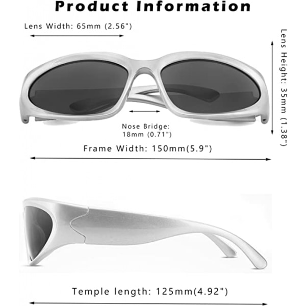 Y2K Wrap Around Mode Solglasögon Silver Ovala nyanser Sportsolglasögon Cyber ​​Estetiska glasögon för kvinnor män
