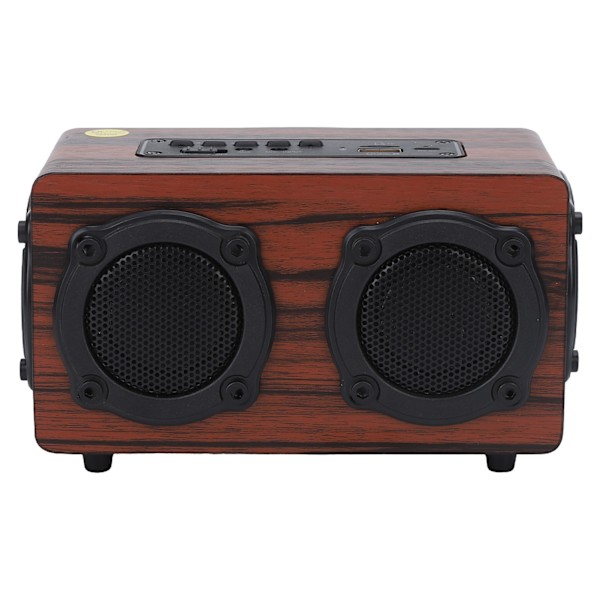 Trådlös Bluetooth-högtalare i trä med stereoljud, radiostöd, minneskort, AUX-ingång och bärbar retrodesign