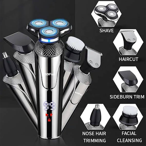 Elektrisk Rakapparat för Män, Allt-i-ett Skäggtrimmerset, Skägg, Ansikte, Nästhårstrimmer Kroppsskärare, Hårtrimmer Presenter för Män (Färg: Silver)