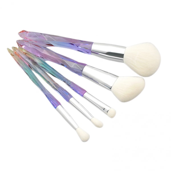 5 stk Makeup børstesæt PVC-emballage, klart diamantkrystalhåndtag Øjenbørste Blush Brush Beauty Tools (Farverigt Gradient-skaft-Sølv Mundrør)