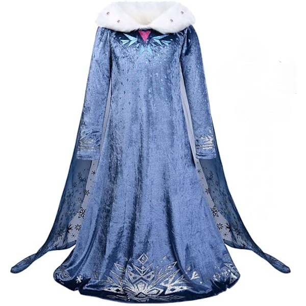 Pige Fancy Prinsesse Kostume, Snedronning Fancy Festkjole Elsa Fancy Kjole til Piger, Elsa Kjole Prinsesse Kostume Kjole med Kappe, 120CM