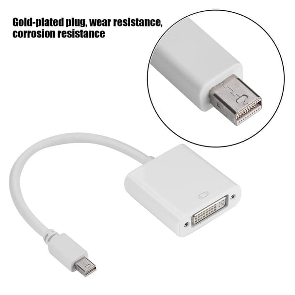 Mini DP DisplayPort til DVI HD Adapter Konverter Kabel 0.2M Hvid