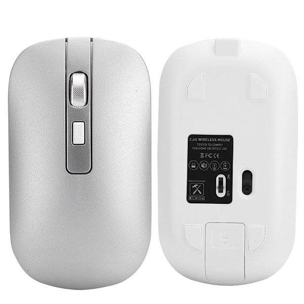 2.4G trådlös mus ergonomisk 1600 DPI hög upplösning USB laddning datortillbehör silver