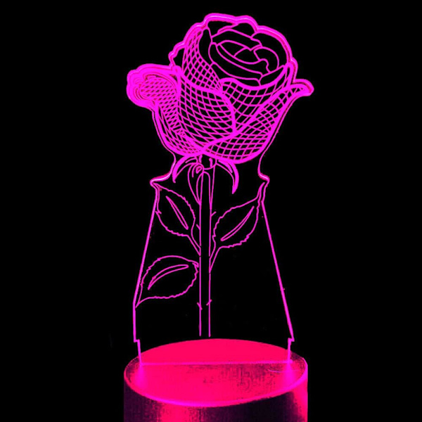 3D Rose Blomst Nattelykt Bordskrive Optisk Illusjon Lamper 7 Farge Skiftende Lys LED Bordlampe Jul Hjem Kjærlighet Bursdag Barn Dekor Leke Gave