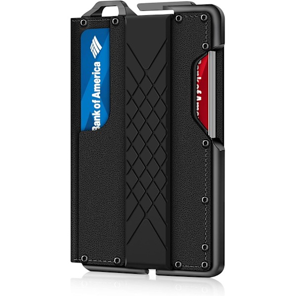 Taktisk minimalistisk plånbok för män, smal RFID-blockerande metallkortfodral, främre ficka Menu2019s läder Dapper Bifold-plånbok med pengaclip Black