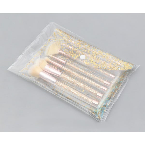 7 gjennomsiktige sminkebørster med kvikksand-håndtak Krystallpartikkel-rosa foundationbørstesett Skjønnhetssminkeverktøy（gult）
