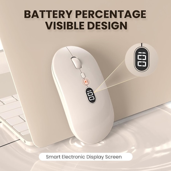 Langaton tietokonehiiri kannettavalle tietokoneelle, akun taso näkyvissä, 2.4G kannettava ultraohut USB-hiiri, hiljainen napsautus kannettavan tietokoneen hiiri 1600 DPI Ivory