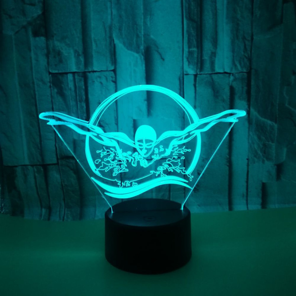 3D LED optisk illusion akryl natlys med fjernbetjening og smart touch 7 farver skiftende（svømning）