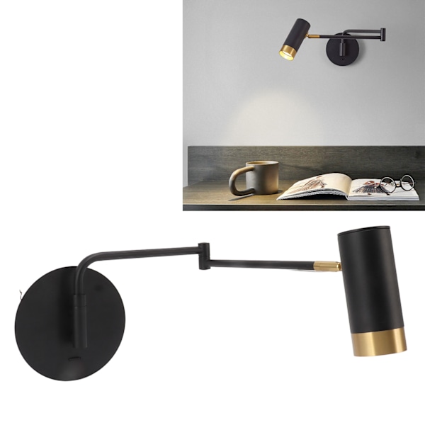 Svingarm vegglampe veggmontert sengelampe med justerbare svingarmer for soverom stue lesing svart