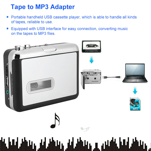 WL231 HIFI USB Stereo Kassettspiller Bånd til MP3 U Disk Lydkonverter Adapter