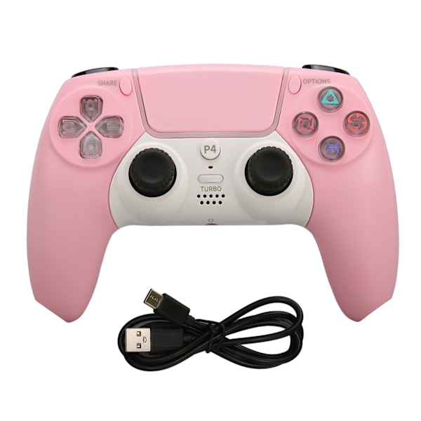 Bluetooth-kontroller – Trådløs spillkontroller med oppladbart batteri – Joystick for PS4, PS5, Windows 7, 8, 10, PC, nettbrett – Rosa