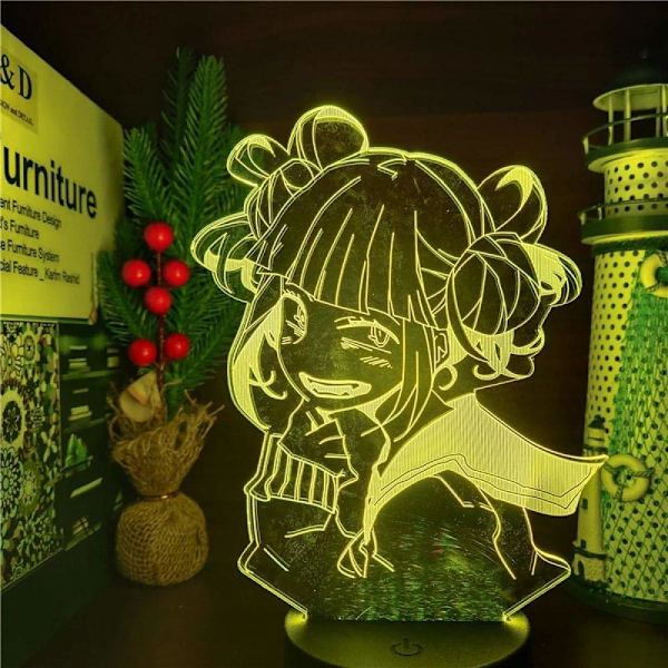 3D LED-lampe My Hero Academia Himiko Toga Anime LAMP Boku no Hero Academia Kryss Kroppen Min Nattelykter for Soverom Julerom, 16 Farger, med
