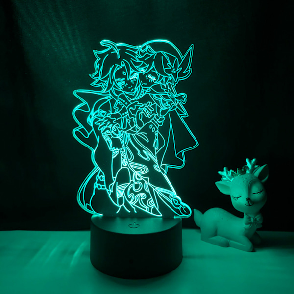 Qinwei spelkaraktär 3D Illusion Lamp 16 färger LED nattlampa med touch  fjärrkontroll för barn  sovrumsdekoration -- Stil 2（Svart säte）