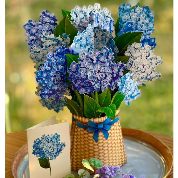 Freshcut-paperista ponnahduskortit, Nantucket Hortensia, 12 tuuman Life Sized Forever Flower Bouquet 3D Popup -onnittelukortit, joissa on tyhjä muistiinpanokortti ja kirjekuori