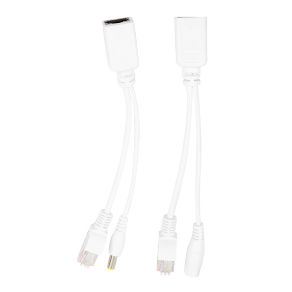 1 par 2 stk POE-kabel POE-injektor Splitter Adapter-kabel for IPC-kamera Hvit