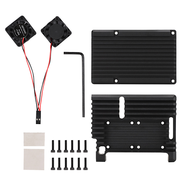 Skyddande aluminiumlegeringsskal för Raspberry Pi 4B med dubbla kylfläktar, svart