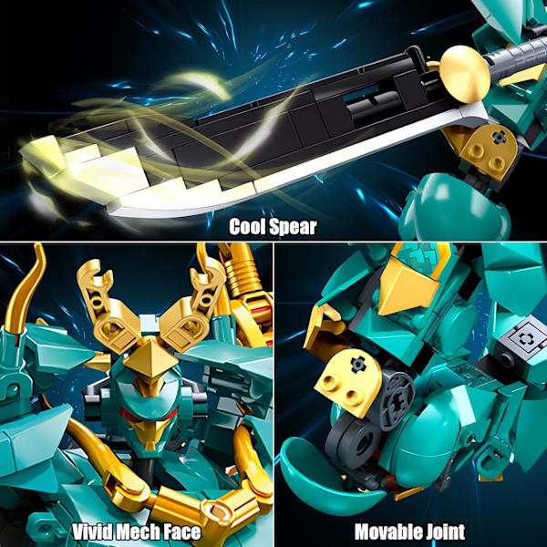 Mech Robot Byggesæt til Voksne, Cool Grøn Drage Kriger Model Kit med Lang Spyd Legetøj Playset, 704 stk Samleobjekt Mytiske Ninja Gaver