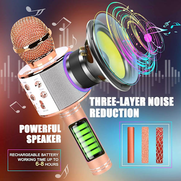 Rose Gold Karaoke Mikrofon med Bluetooth Sang Legetøj til Piger Fødselsdagsgaver til 9 10 11 12 År Gamle Børn Strømpe Strømper