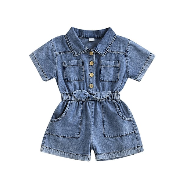 Sommer Jumpsuit Shorts for Småjenter, Småjente-Snekkerbukser, Baby Jeans Romper Jumpsuit Ett Stykke Antrekk 18-24M