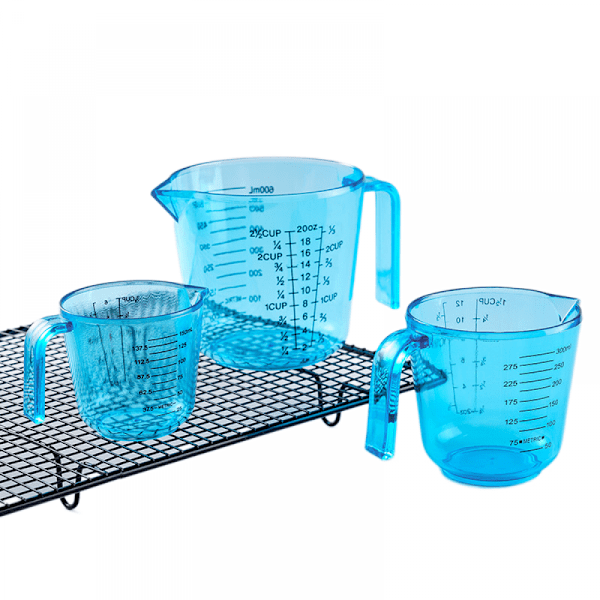 3-delad köksmått, plastköksmjölsockermjölkmåttbägare måttbägare 150/300/600ml transparent blå.