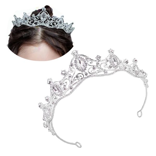Krone for brud med strass i legering - hårtilbehør til bryllup, bursdager, forestillinger og fester