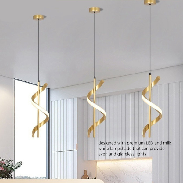 Spiral LED-pendellampe i guld med høj lysstyrke, øjenbeskyttelse, LED-hængelampe til stue, cafe, familie 85-265V varmt lys